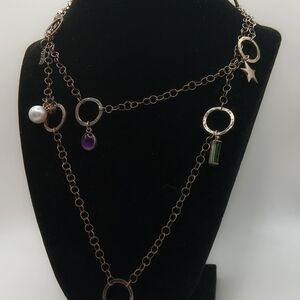 Chic Multi-Charm Necklace with Purple and Green Accents